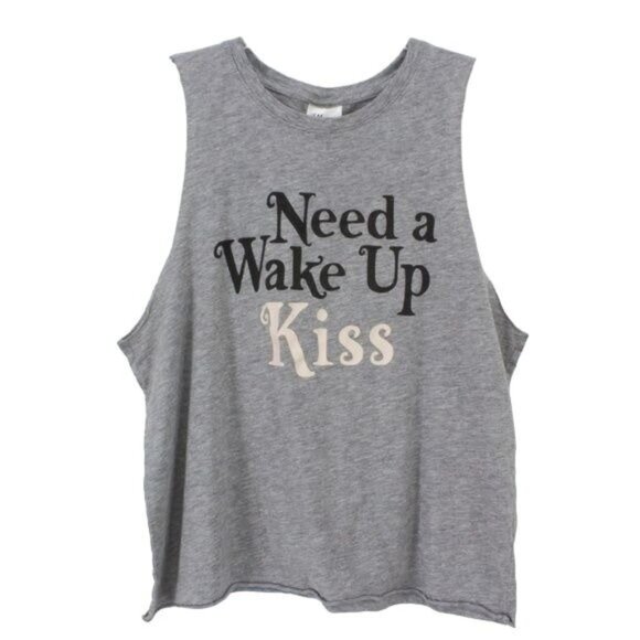 H&M Gray Graphic PJ Muscle Tank Top "Need A Wake Up Kiss" - Picture 2 of 3